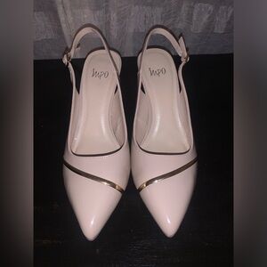 IMPO Women’s size 10M Closed Toe Heels. NWOT! Cream color & Gold accents.